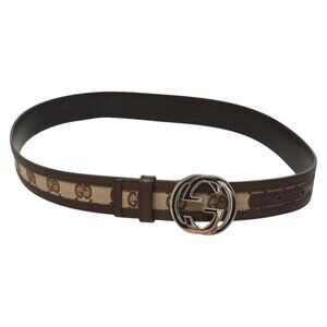 GUCCI GG Canvas Interlocking Belt 33.5"" Beige Brown